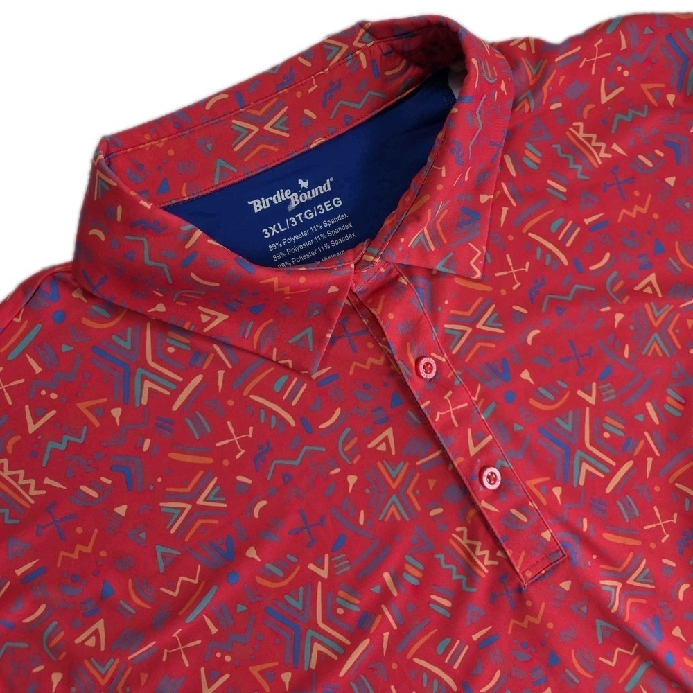 Birdie‎ Bound Mens Golf Polo Shirt PINK GEOMETRIC PATTERN  Stretch Sz 3XL NWT